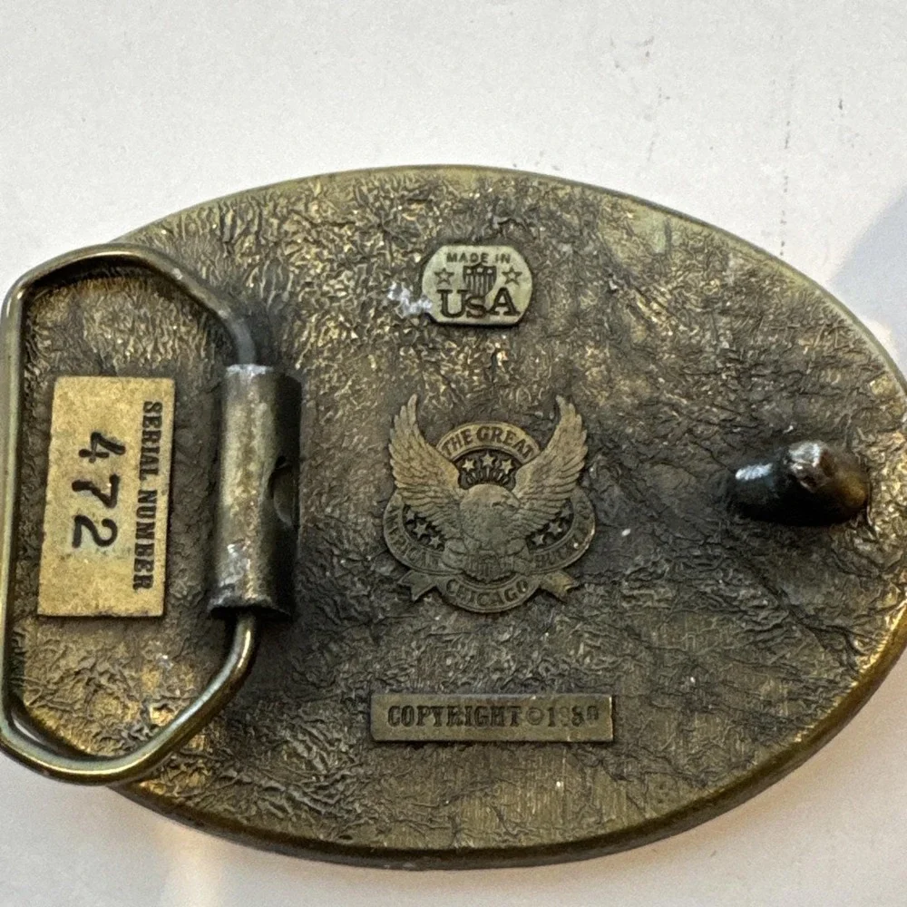 Vintage 1986 Brass Deer Belt Buckle The Great American Buckle Co. Chicago USA